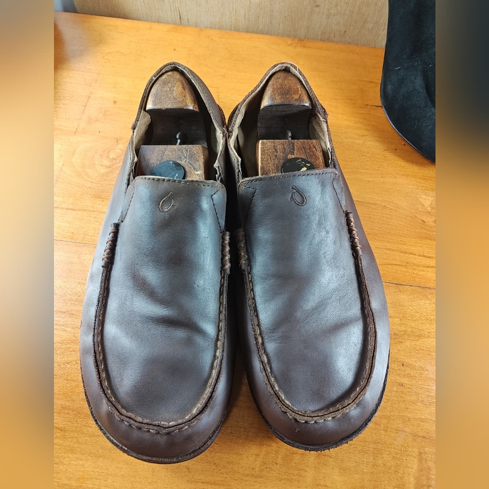 Olukai Moloa Mens 13 Brown Leather Slip On Comfort Loafer Shoes